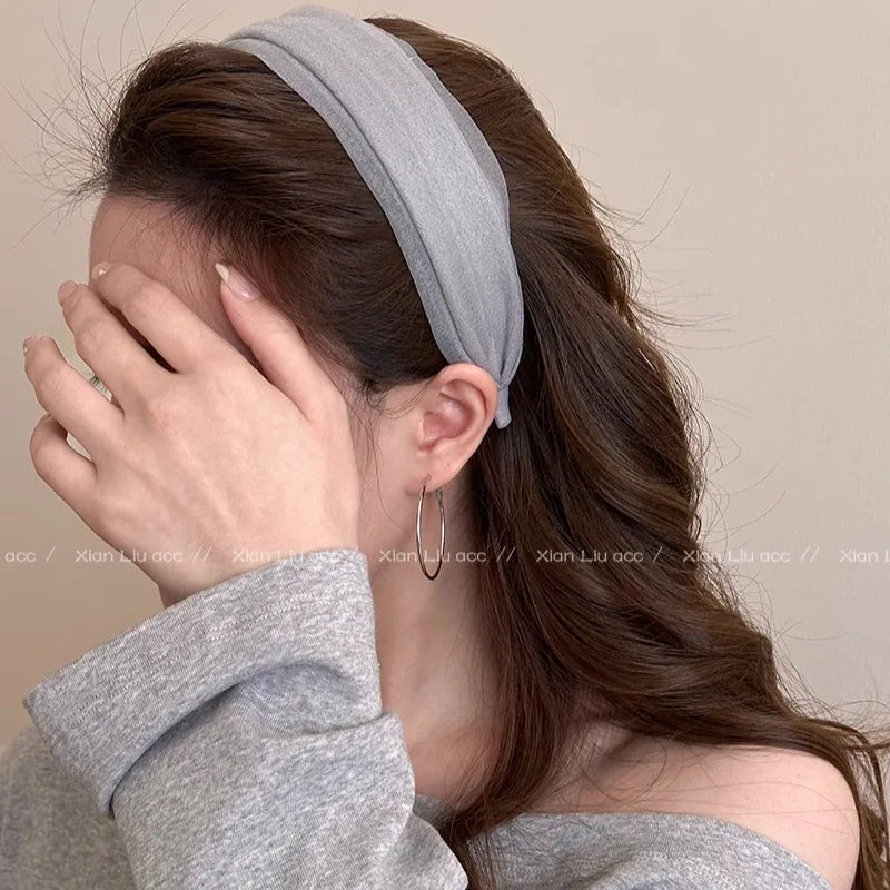 Mesh Chiffon Wide Brim Headband Women Girls Elegant Hair Hoop Beauty Makeup Headband Sweet Headdress Headwear Style Accessories