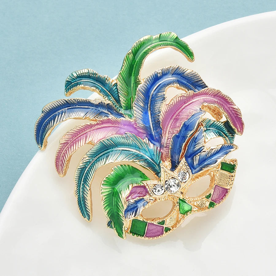 New Design Feather Face Brooches Pins For Women Lady Beautiful Enamel Art Facepiece Party Casual Brooch Pins Gifts