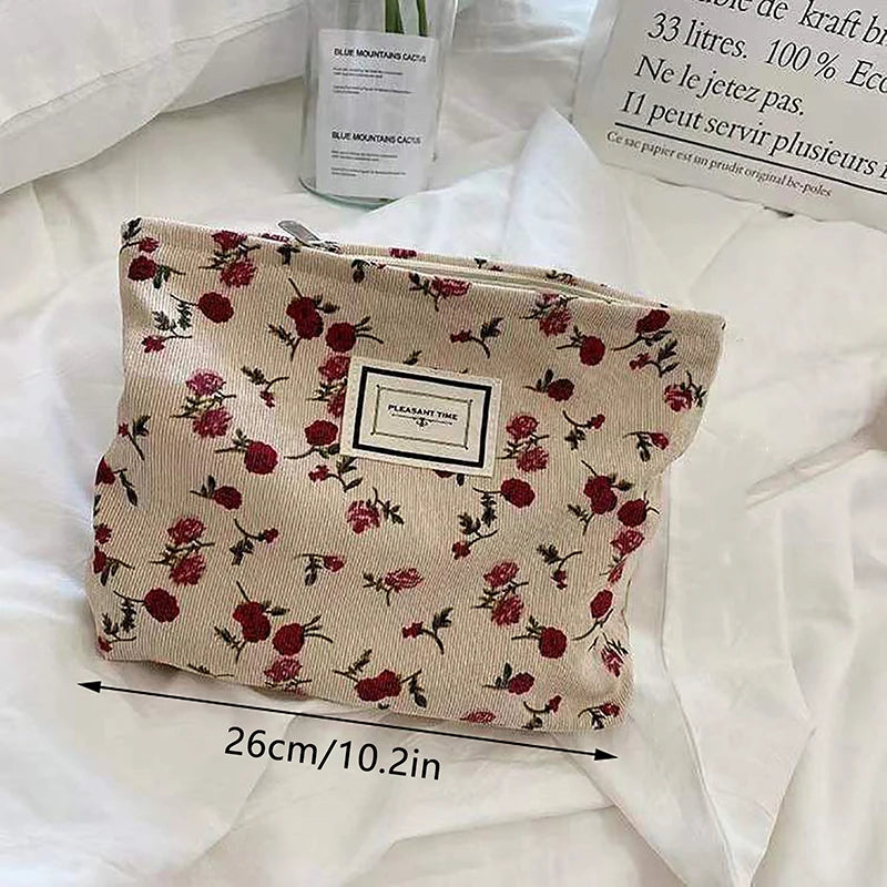 Corduroy Flower Cosmetic Bag Clutch Bag Large Makeup Organizer Bags Korean Cosmetic Pouch Women Cute Toiletry Beauty Case