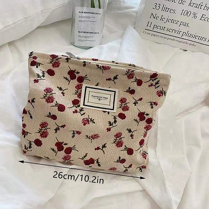 Corduroy Flower Cosmetic Bag Clutch Bag Large Makeup Organizer Bags Korean Cosmetic Pouch Women Cute Toiletry Beauty Case