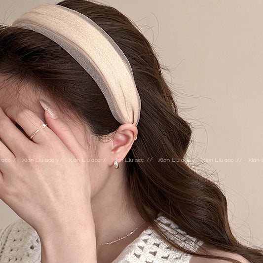 Mesh Chiffon Wide Brim Headband Women Girls Elegant Hair Hoop Beauty Makeup Headband Sweet Headdress Headwear Style Accessories