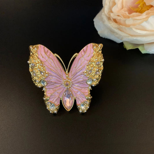 Exaggerated Beauty Vintage Blue Pink Butterfly Brooch Large Size Heavy Production Jewelry Accessories Lady Delicate Pin Corsage